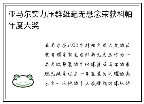 亚马尔实力压群雄毫无悬念荣获科帕年度大奖 亚马尔实力压群雄毫无悬念荣获科帕年度大奖